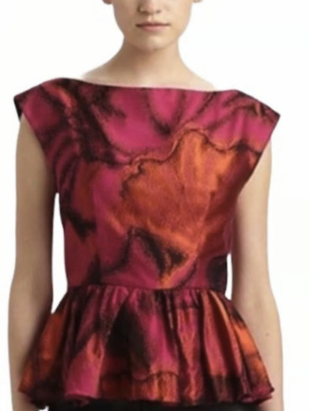 alice + olivia Black & Hot Pink Sleeveless Sheen Kota Peplum Top - Size - Medium